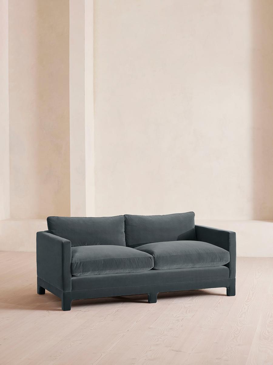 Ashford Two Seater Sofa, Velvet, Grey Blue