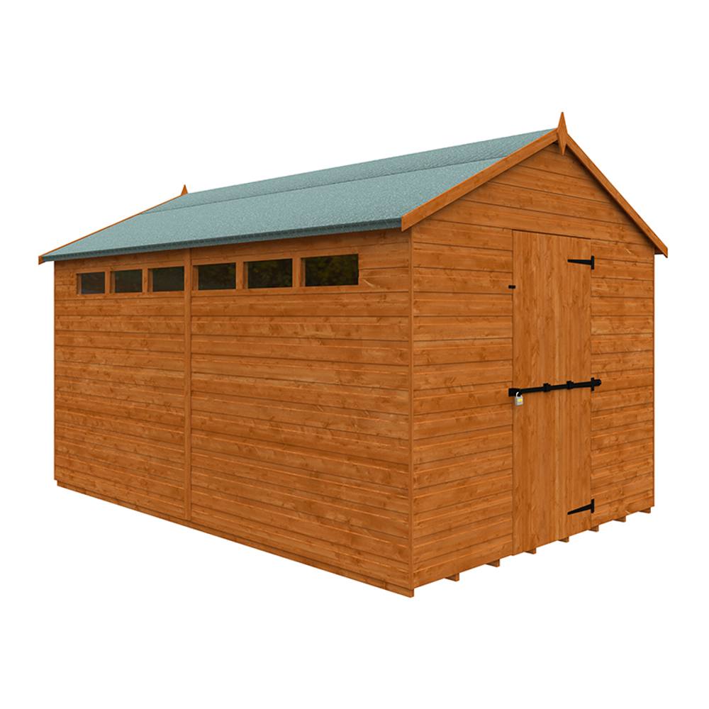 Buttercup Farm 12 x 8 Feet Security Apex 12mm Shed - Solid Wood/Softwood/Pine in Burnt Orange