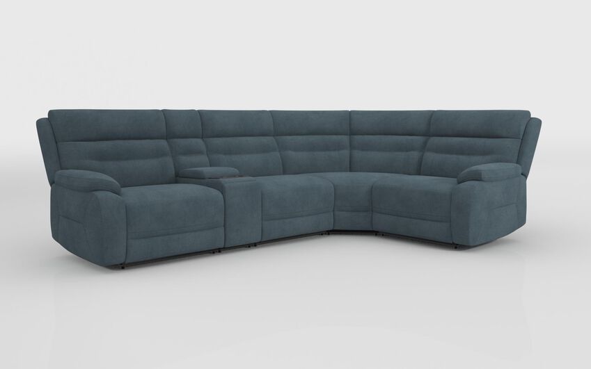 Blue Fabric Fenton 3 Corner 1 Sofa with Media Console