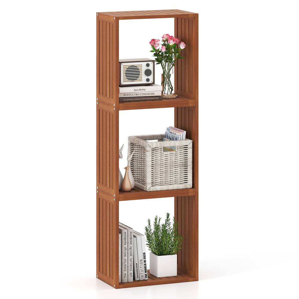 Costway 3 Cube Bookcases Wooden Stacking Storage Organizers Display Rack in Brown