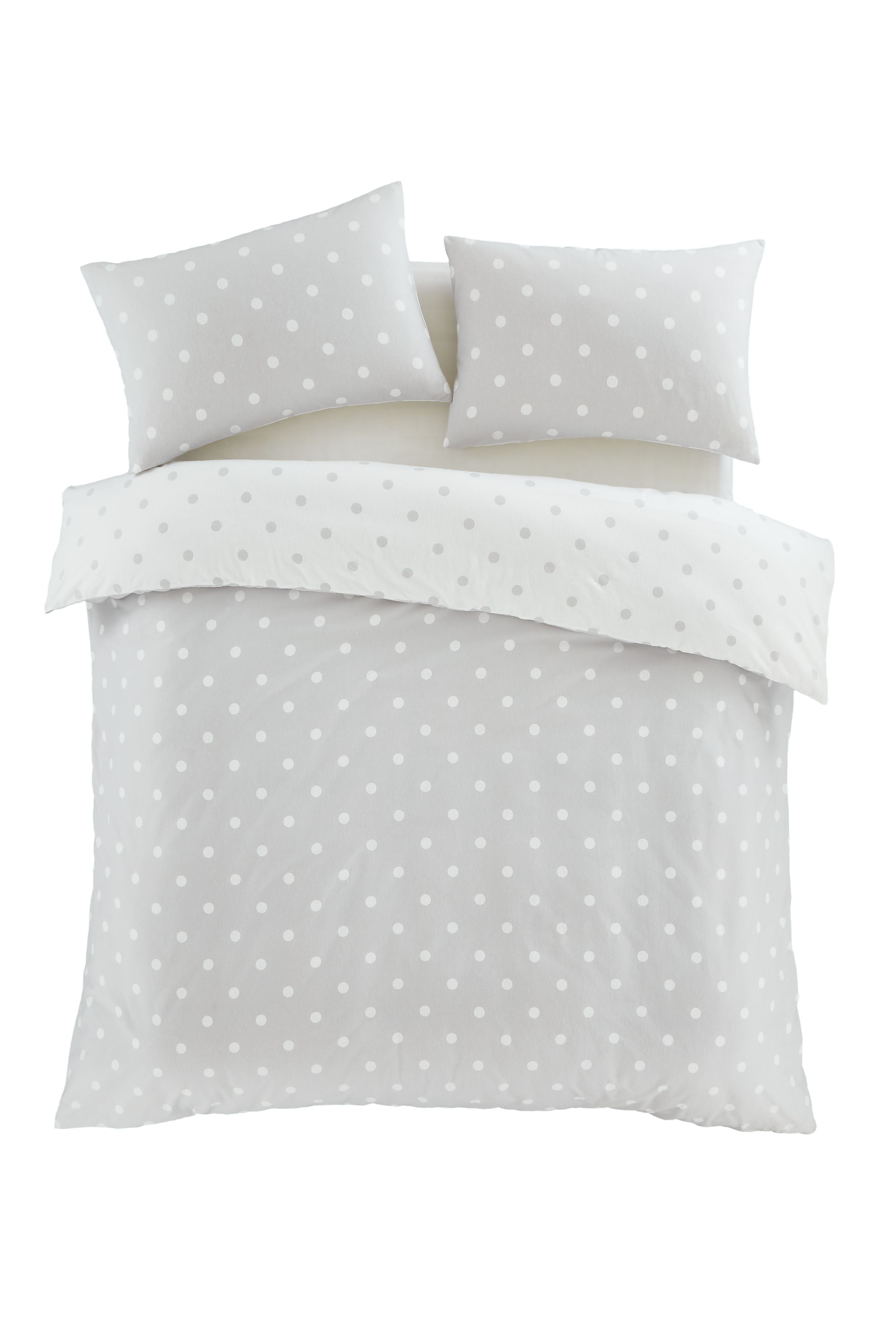 Catherine Lansfield 'Brushed Polka Dot' Cotton Reversible Duvet Cover Set in Grey 5