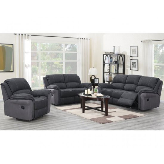 Kingston Fabric 3 Seater Sofa And 2 Armchairs Suite In Charcoal