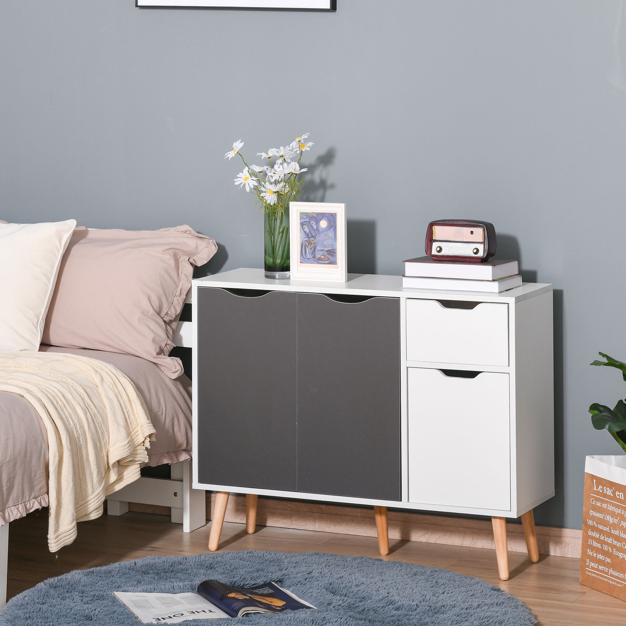 HOMCOM Cabinet Sideboard with Drawer Bedroom, Living Room, Home Office in Grey