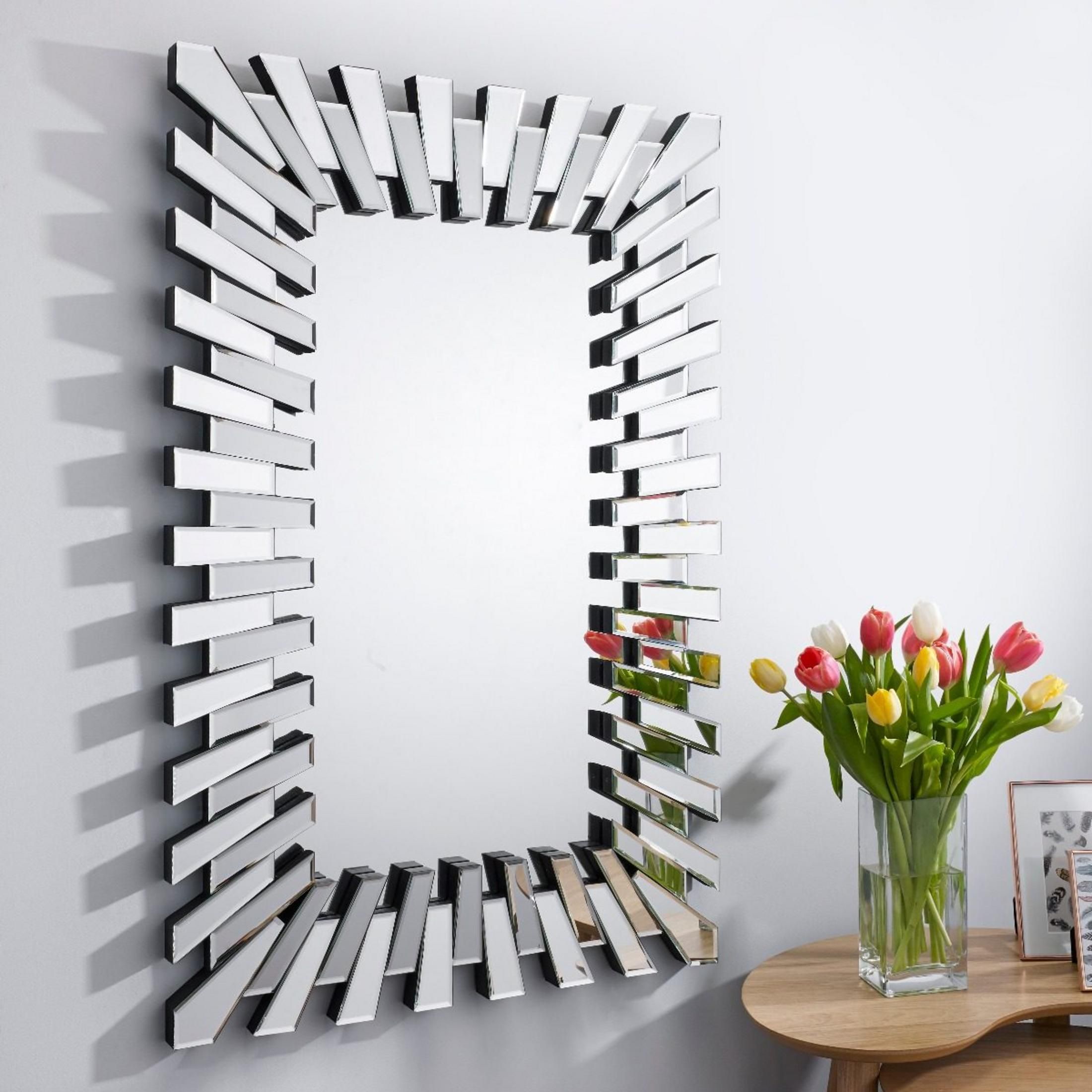 FurnitureboxUK Starburst Medium 100cm x 66cm 3D Silver Rectangular Sunburst Modern Hallway Bedroom Dining & Living Room Mirror