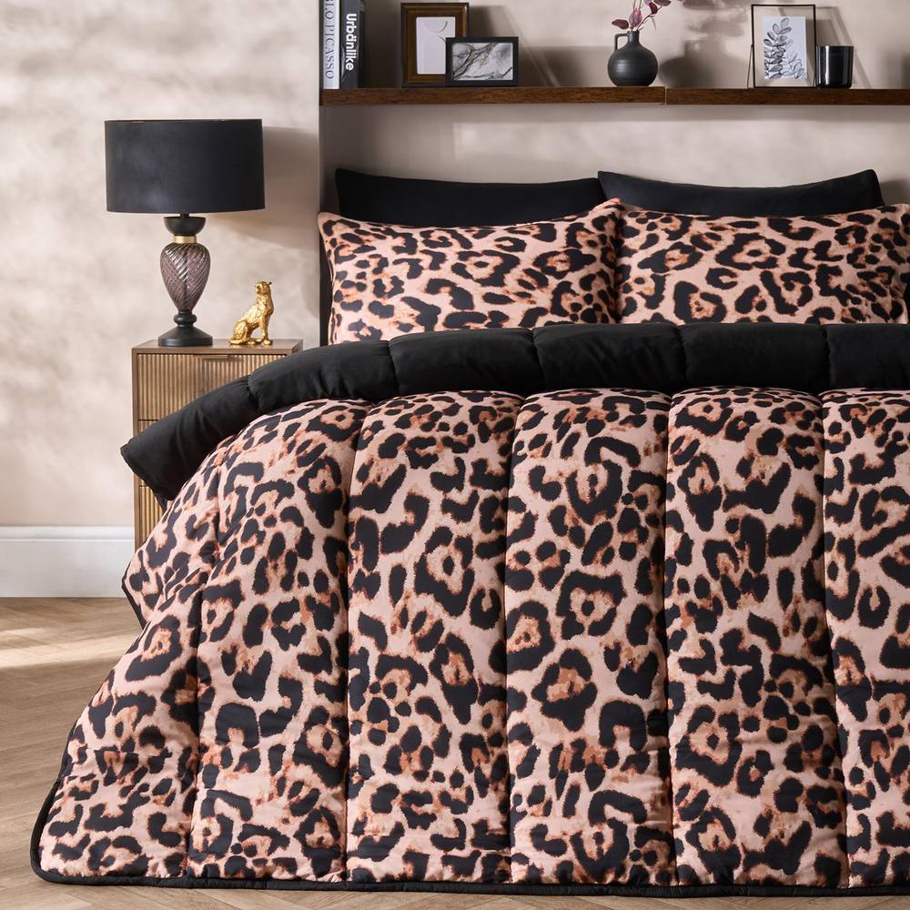 OHS Leopard Coverless 10.5 TOG Duvet Set Pillowcase Quilted Cover in Tan