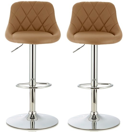 Trezzo Modern Bar Stool In Taupe Faux Leather In A Pair