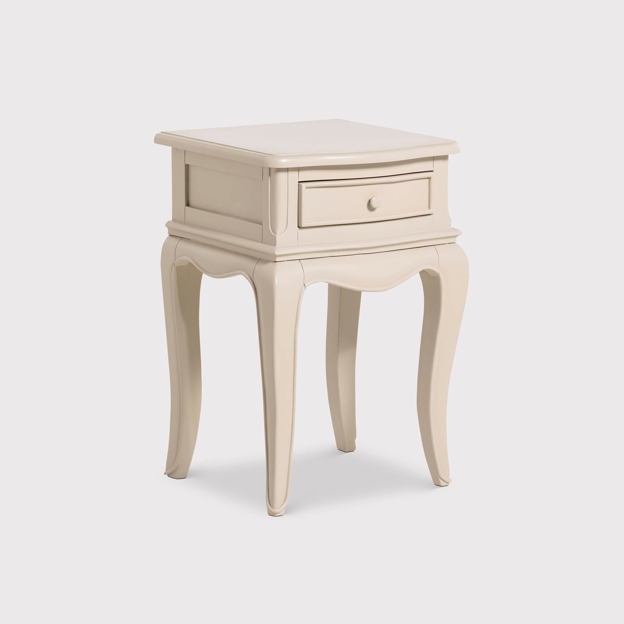 Calista 1 Drawer Curved Leg Bedside Table, White Wood | Barker & Stonehouse
