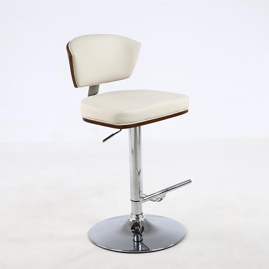 Aviator Bar Stool In Cream Faux Leather With Chrome Base