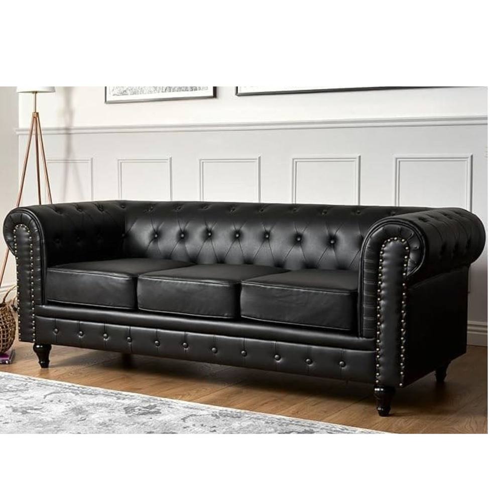 Bliss Furniture Chesterfield 3 Seater Sofa Faux Leather in Black