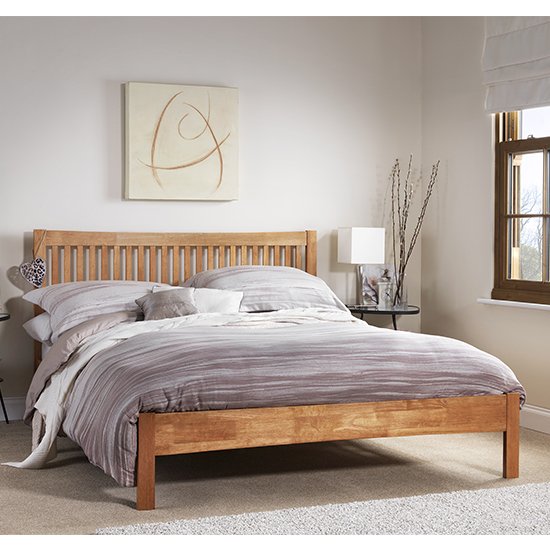 Mya Hevea Wooden Small Double Bed In Honey Oak