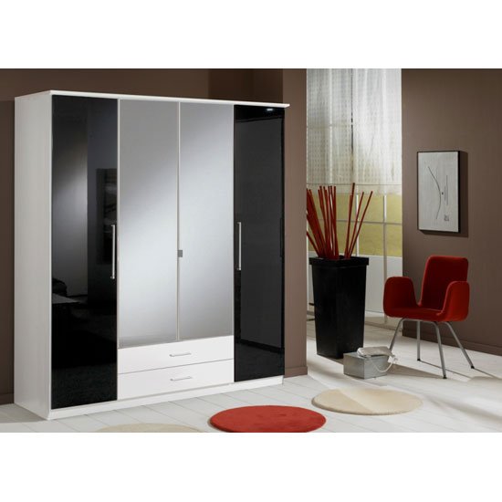Gastineau 4 Door Wardrobe In Alpine White With Drawer And Mirror