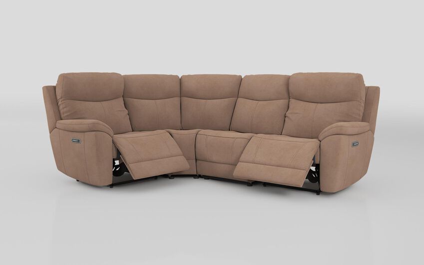 Beige Fabric Eldwick 1 Corner 3 Power Sofa with Head Tilt & Lumbar