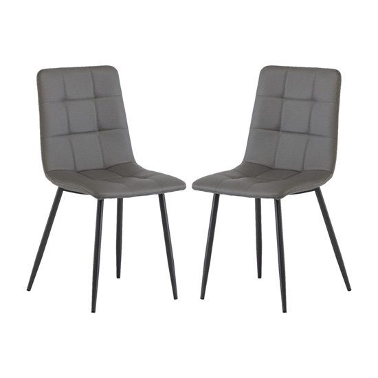 Virgo Grey Faux Leather Dining Chairs In Pair