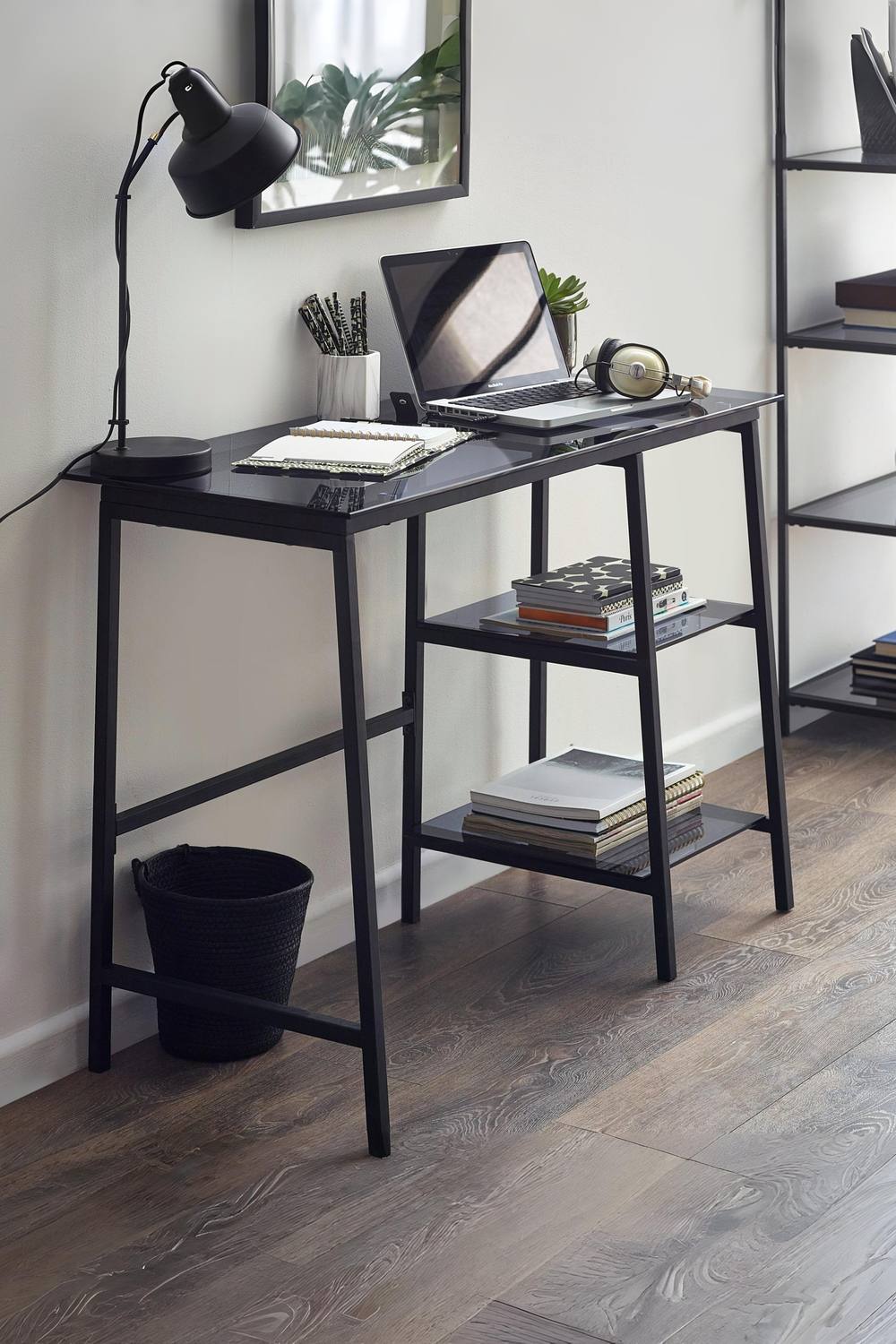 Julian Bowen Chicago Glass Top Desk with Shelves in Black