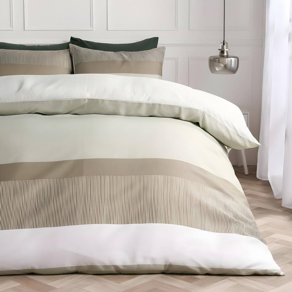 OHS Multi Stripe Bedding Set Microfibre Duvet Cover with Pillowcase in Pale Green