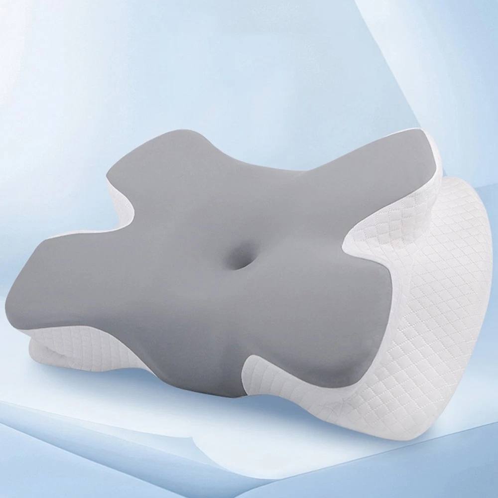 FLAVORA Butterfly Memory Foam Neck Pillow Support Anti Snore in Grey