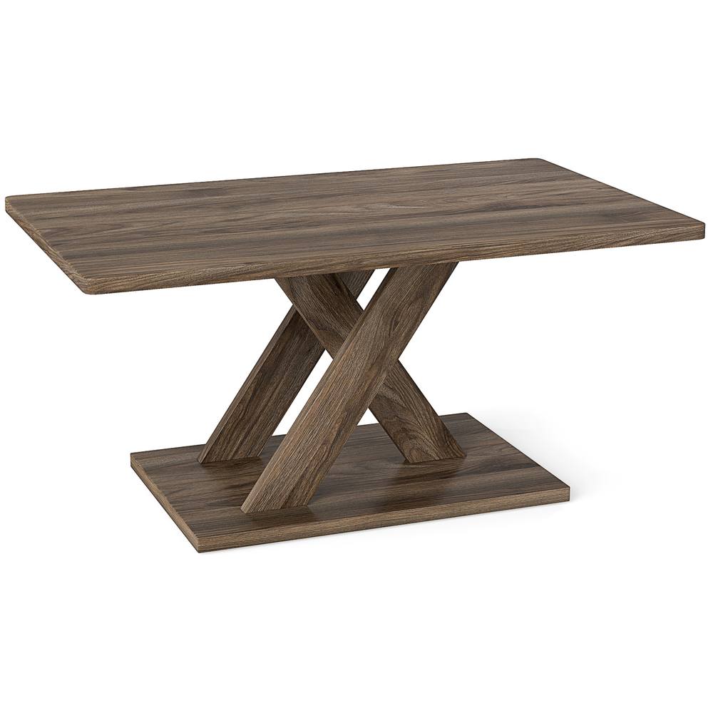 Costway 95CM Coffee Table Rectangular Center Table Farmhouse Cocktail Table in Brown