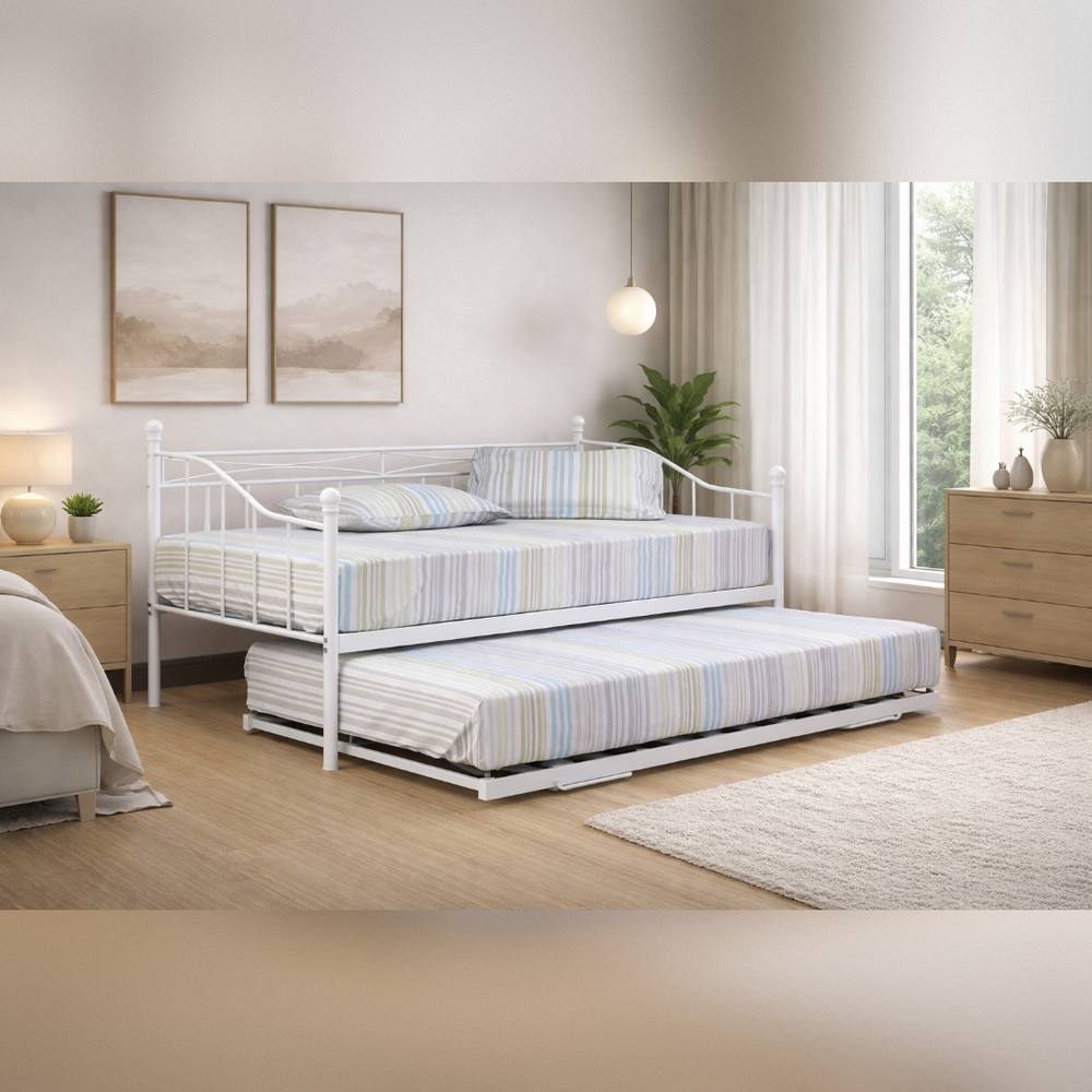 Comfy Living Ltd Metal Daybed With Trundle in White