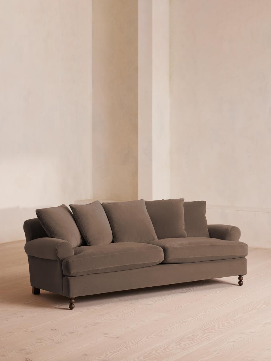 Audrey Three Seater Sofa, Velvet, Taupe