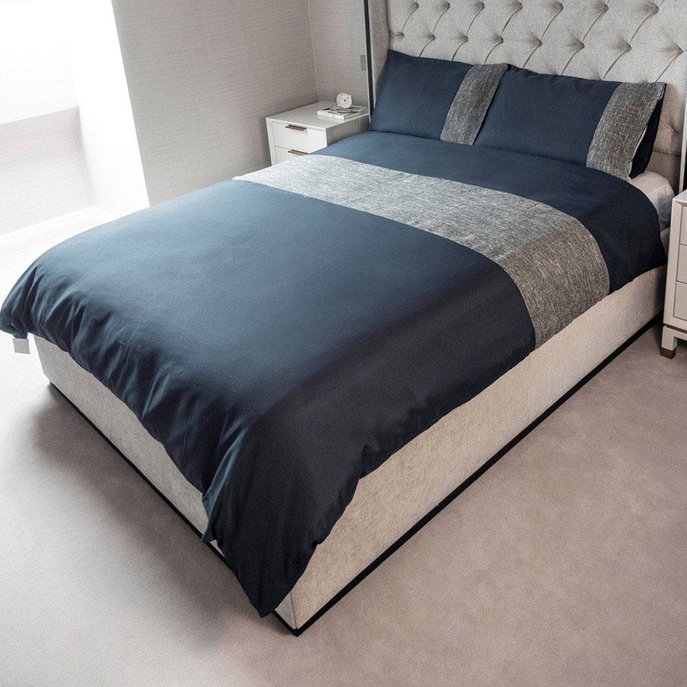Voltico Natural Jacquard Duvet Cover Set - Cream, Linen & Navy | Single - King