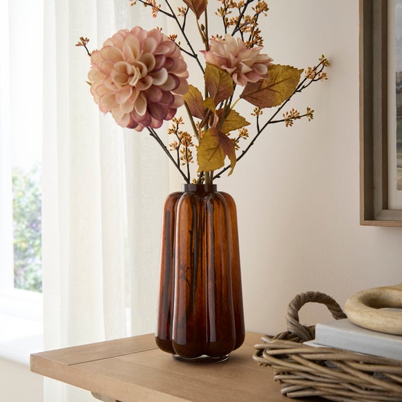 Fluted Amber Glass Vase 1