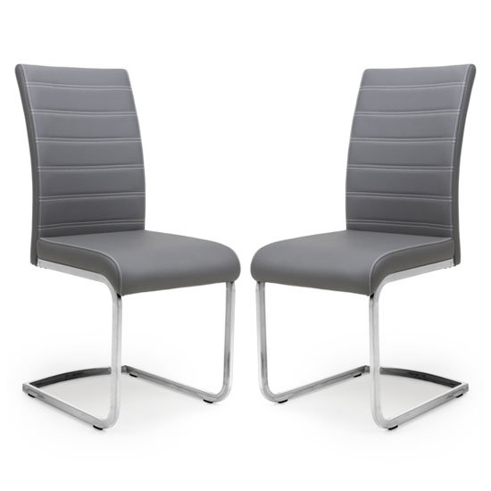 Callisto Grey Leather Cantilever Dining Chair In A Pair