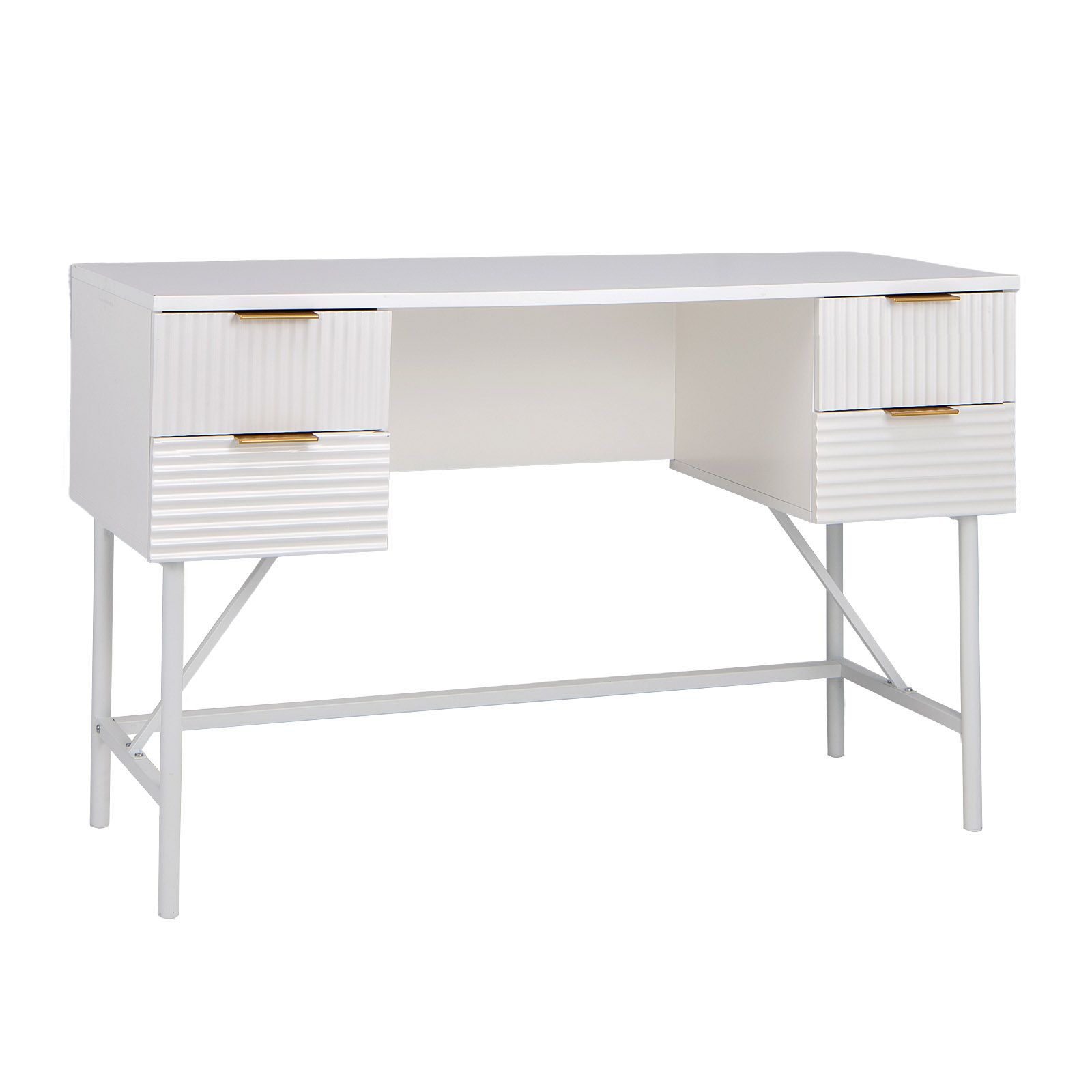Costway Home Office Desk Computer Desk Study Writing Table PC Workstation W/ 4 Drawers in White