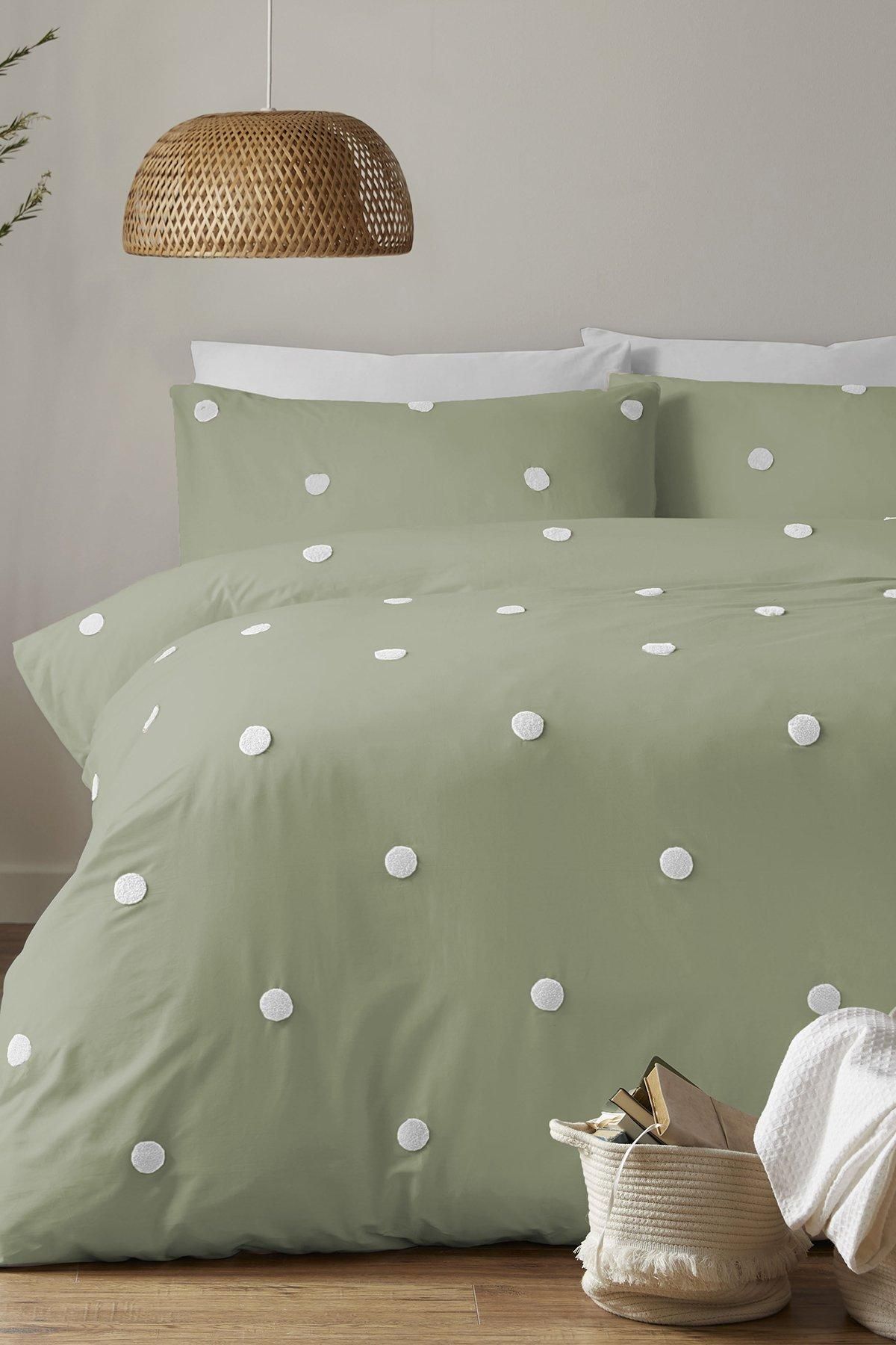 Appletree 'Dot Garden' 100% Cotton Embellished Duvet Cover Set in Light Green