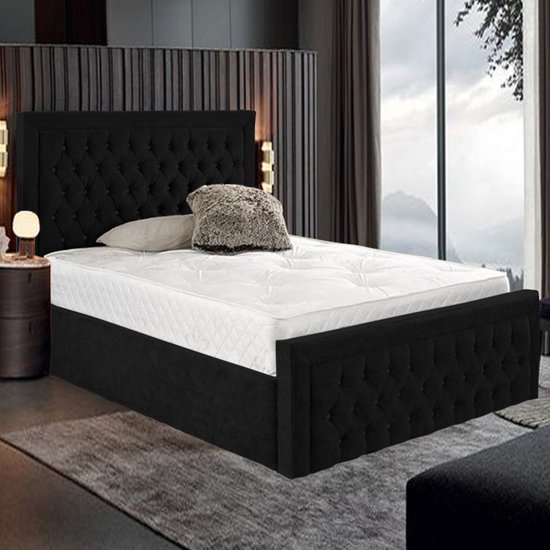 Hankinson Plush Velvet Upholstered Small Double Bed In Black