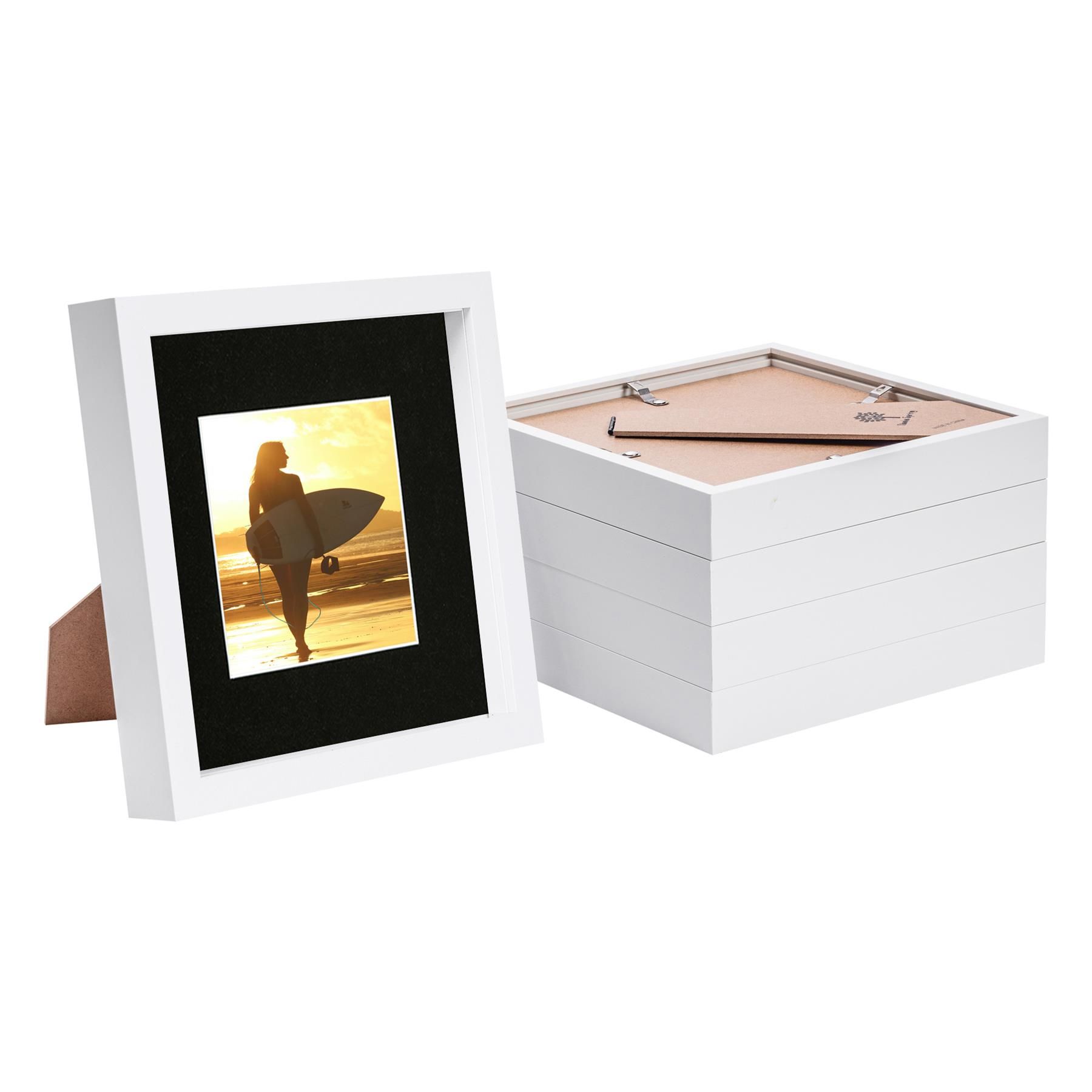 Nicola Spring 8" x 8" White 3D Box Photo Frames - 4" x 4" Mount - Pack of 5 in Black