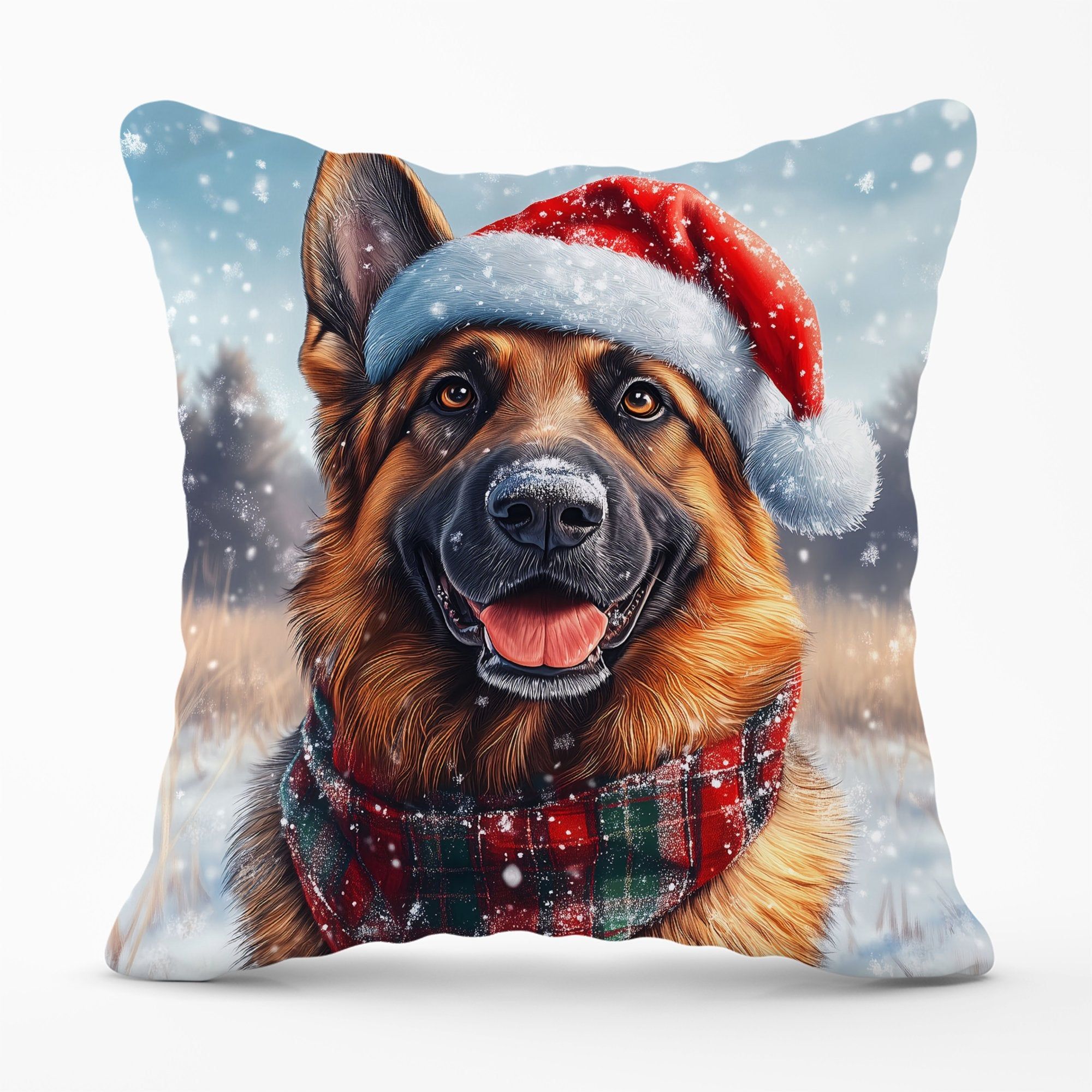 Warren Reed - Designer Christmas German Shepherd Cushion in Brown
