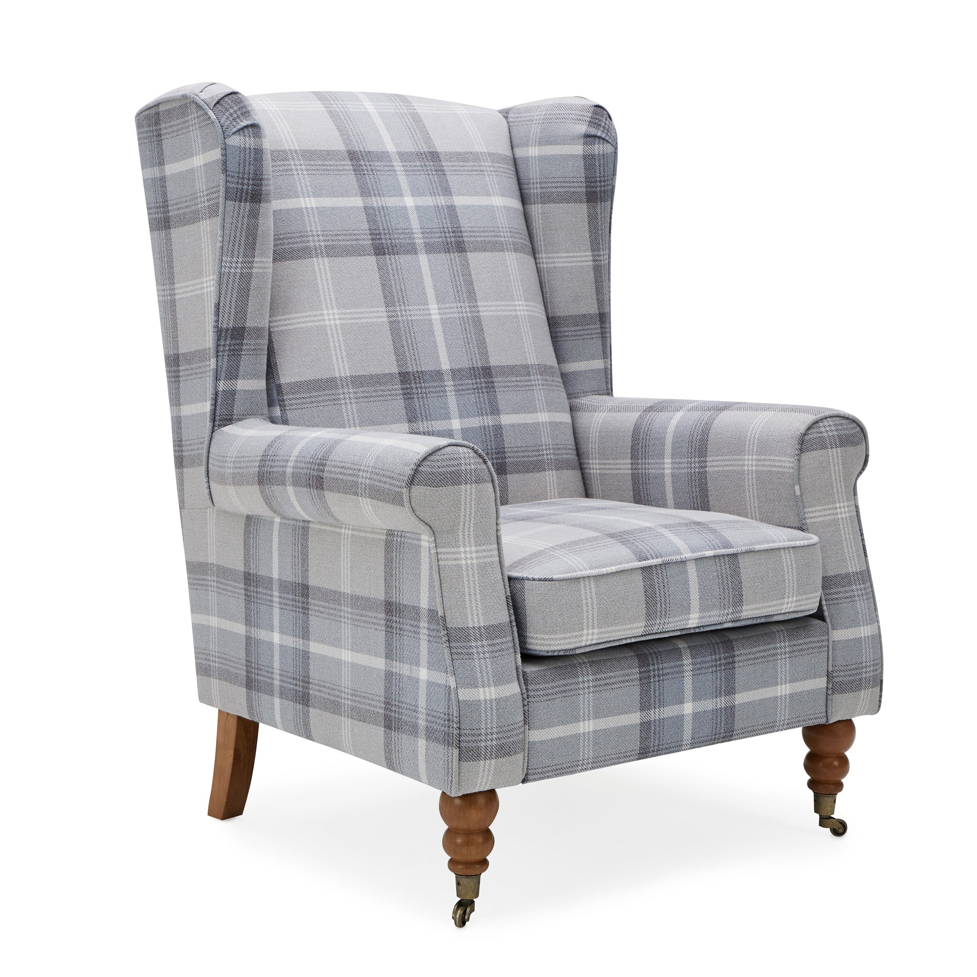 Oswald Grande Check Wingback Armchair Grey and White