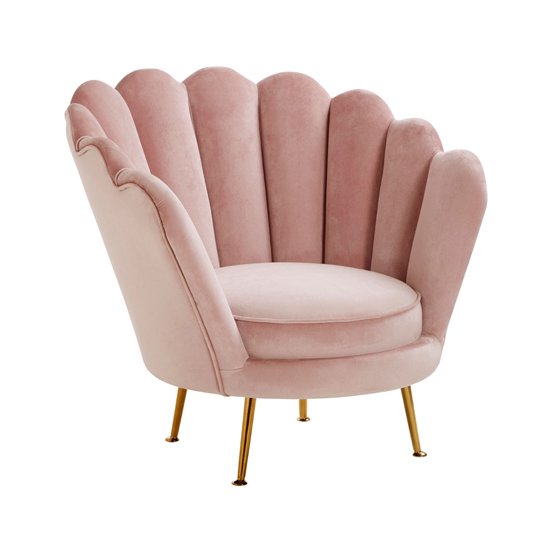Ovaley Scalloped Plush Velvet Accent Chair In Pink