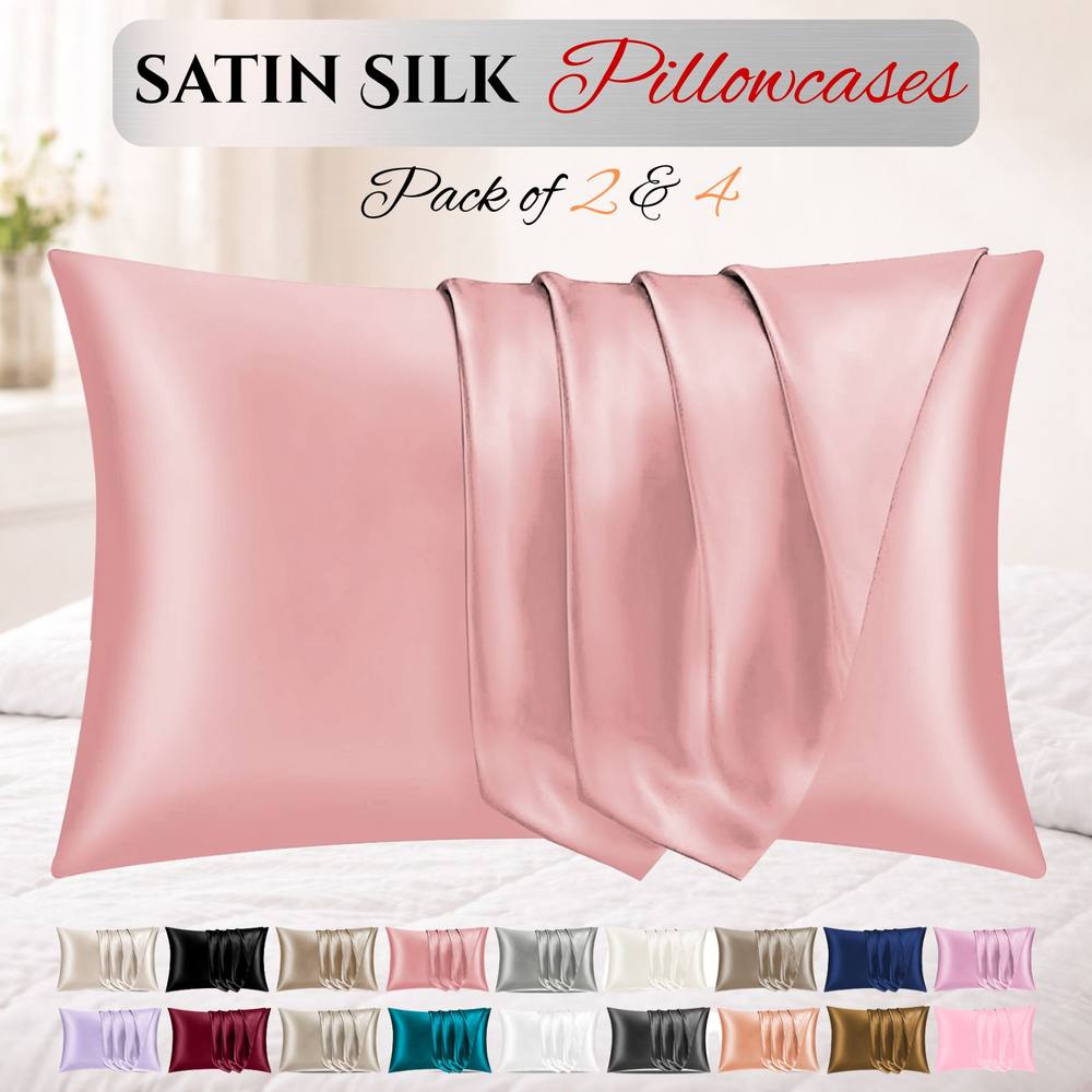 Grace Super Soft Pillow Cases 2 Pack Satin Silk Envelope Closure in Coral