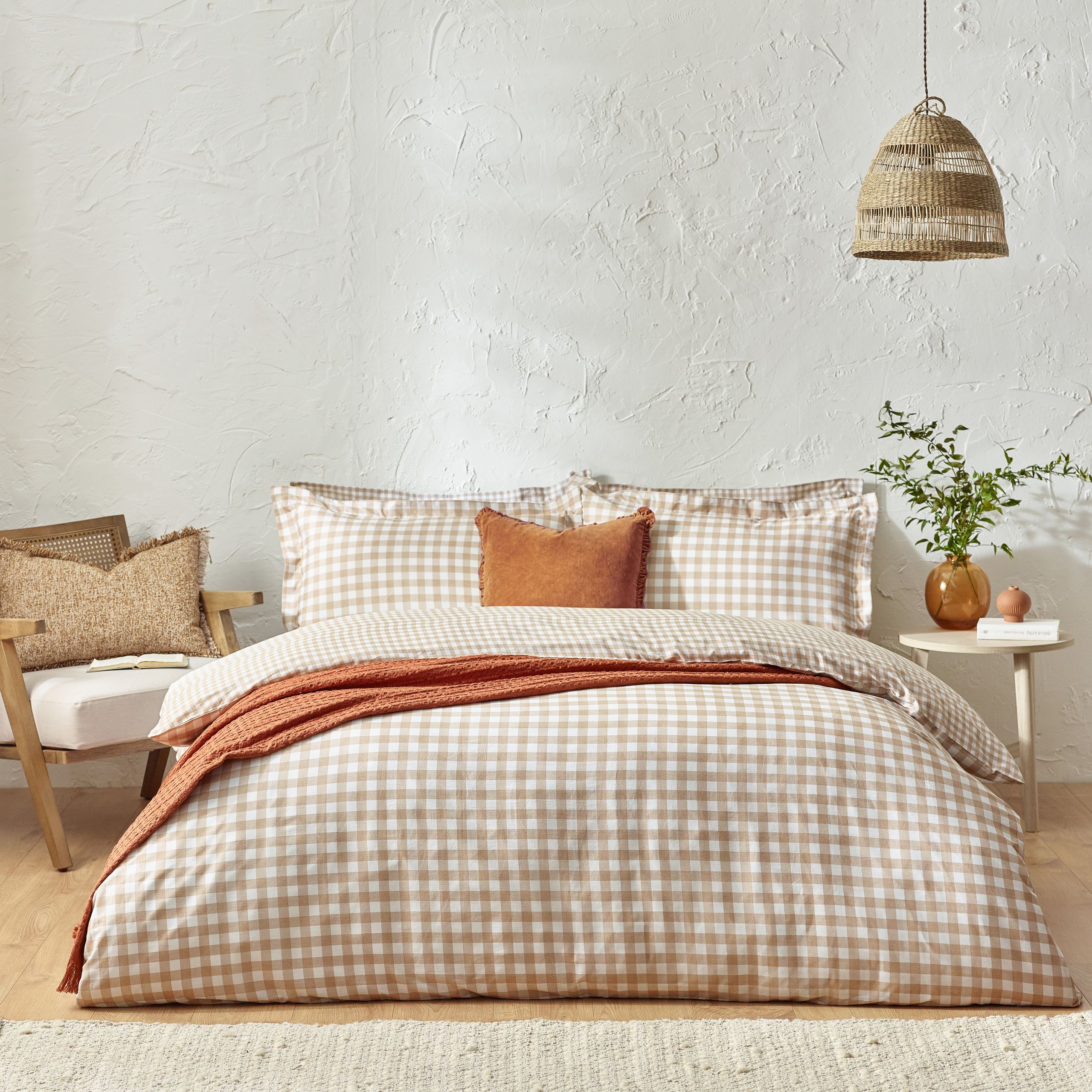 Yard Barton Gingham Check Reversible Duvet Cover Set in Light Brown