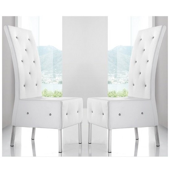 Asam Dining Chair In White Faux Leather in A Pair