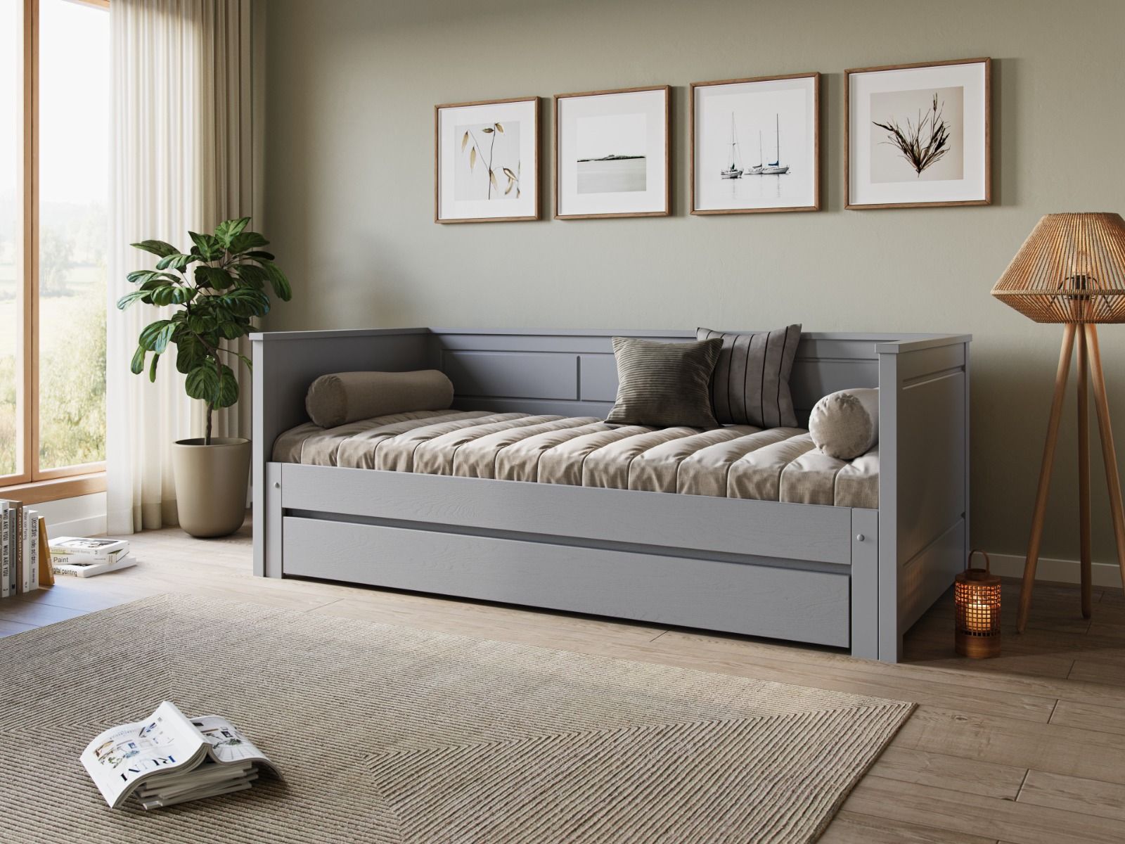 Flair Erika Solid Wood Guest Bed in Grey