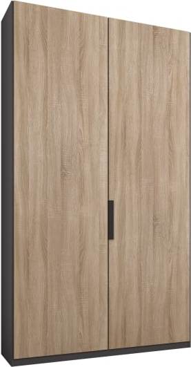 Caren 2 door 100cm Hinged Wardrobe, Graphite Grey Frame, Oak Doors, Premium Interior
