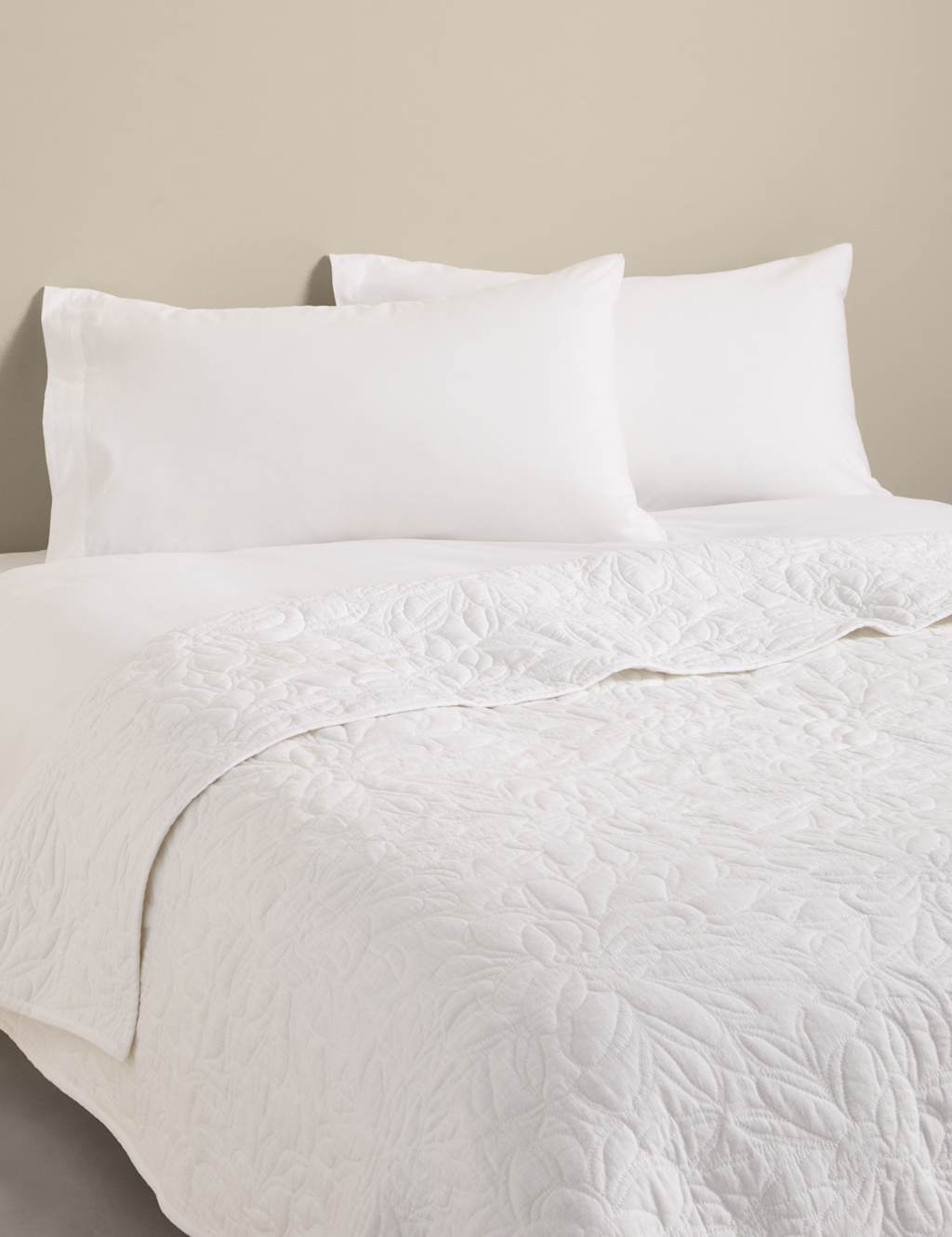 M&S Pure Cotton Floral Bedspread White