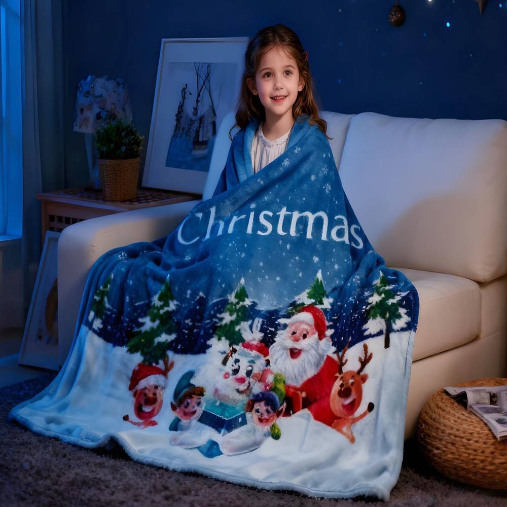 Gr8 Home Santa Design 1 Xmas Fleece Blanket Throw 130x150cm in Blue