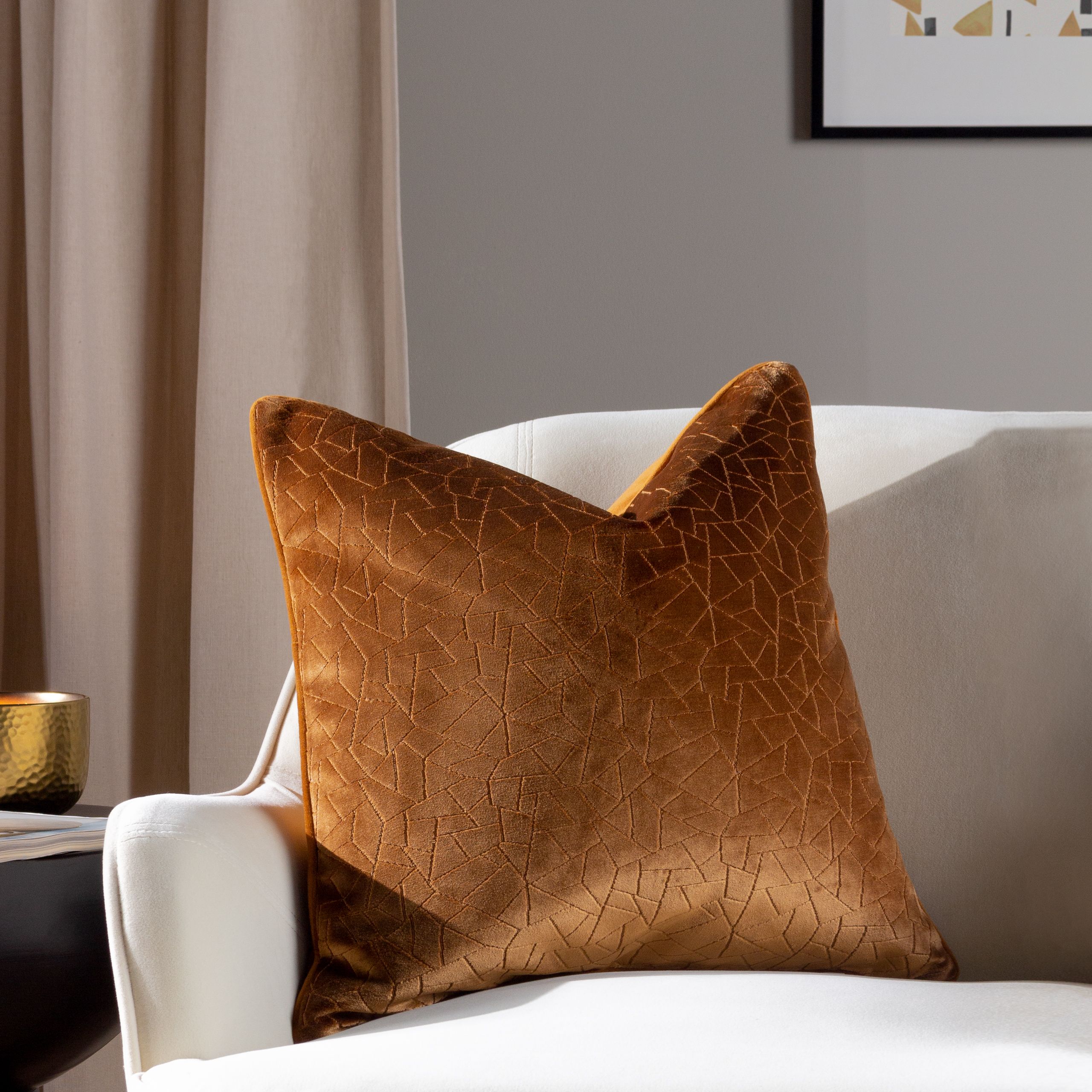HOEM Malans Cut Velvet Piped Cushion in Bronze