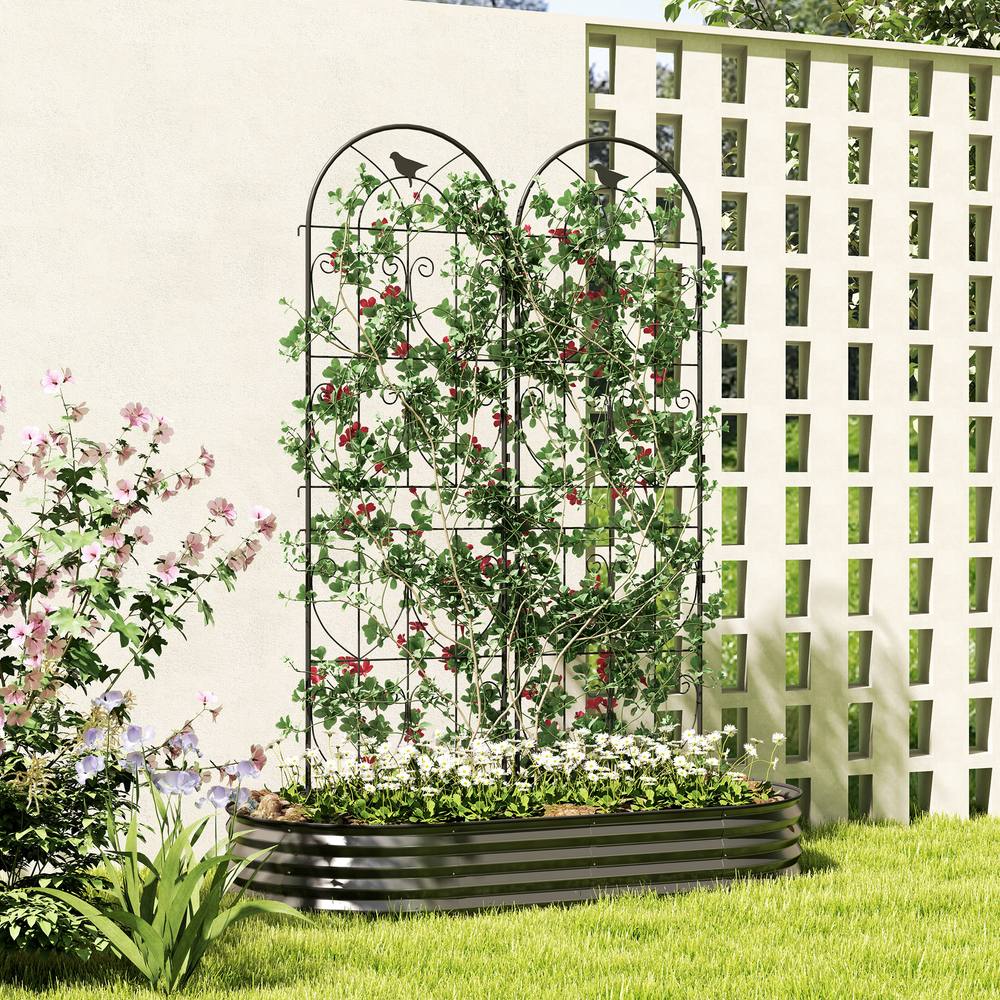 OUTSUNNY Set of 2 Metal Garden Trellis, Outdoor Trellis Panels, 180 x 50cm in Black