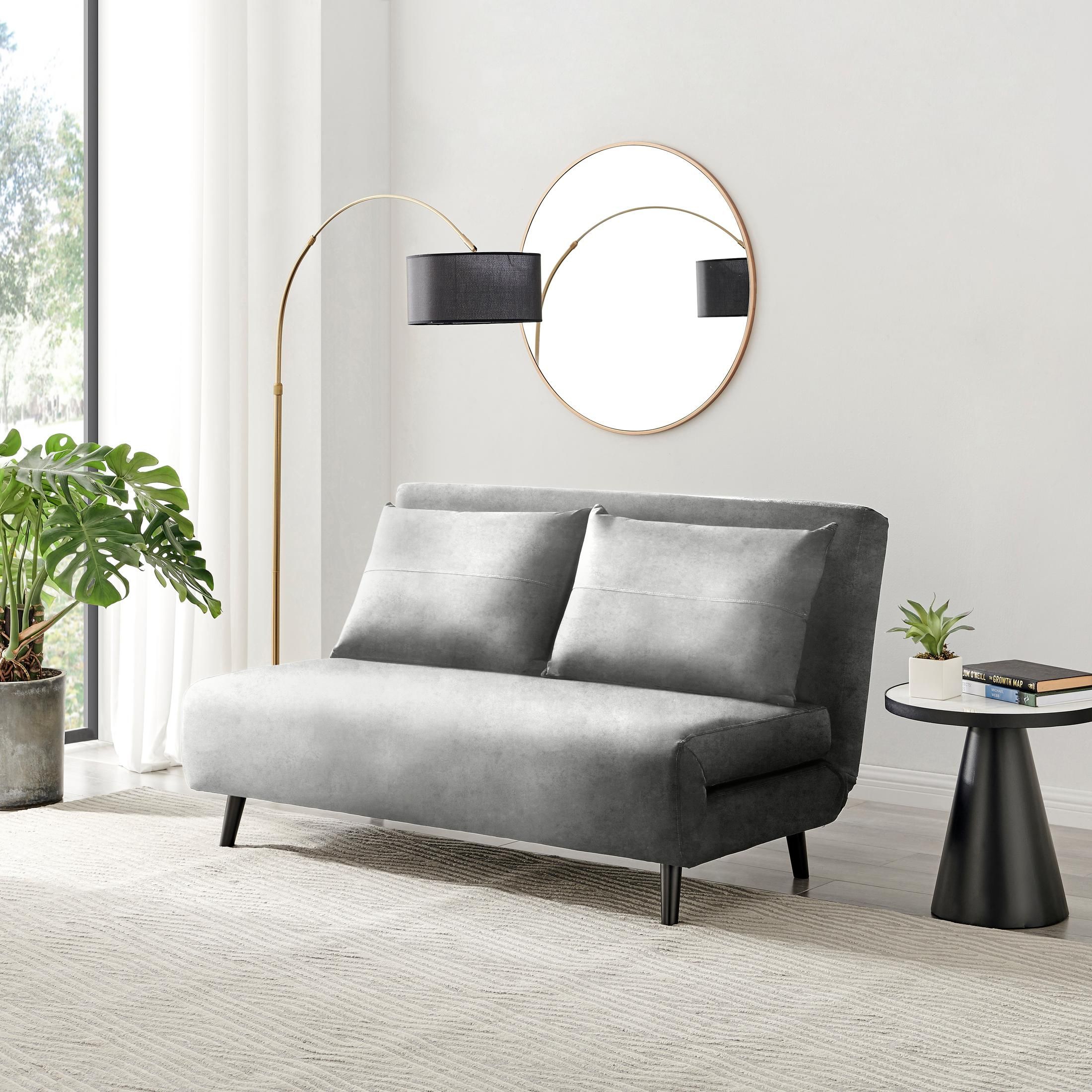 FurnitureboxUK Bobby Compact Futon Inspired Sofa Bed Upholstered In Soft Velvet in Grey