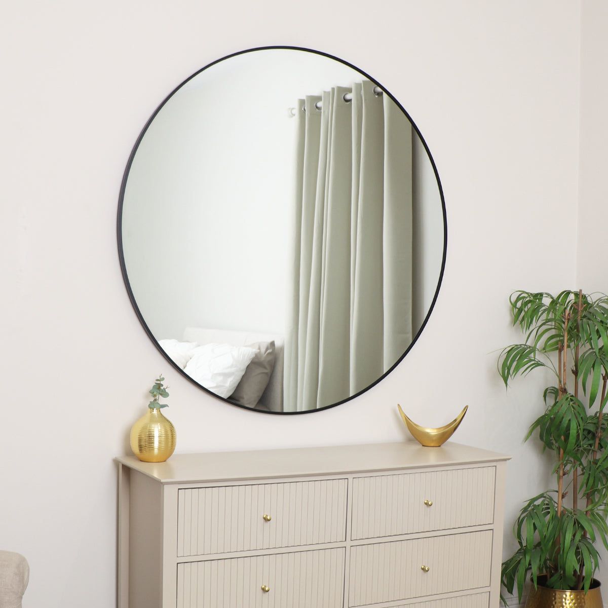 Melody Maison Extra Large Round Black Wall Mirror 120cm X 120cm (1.2M X 1.2M)