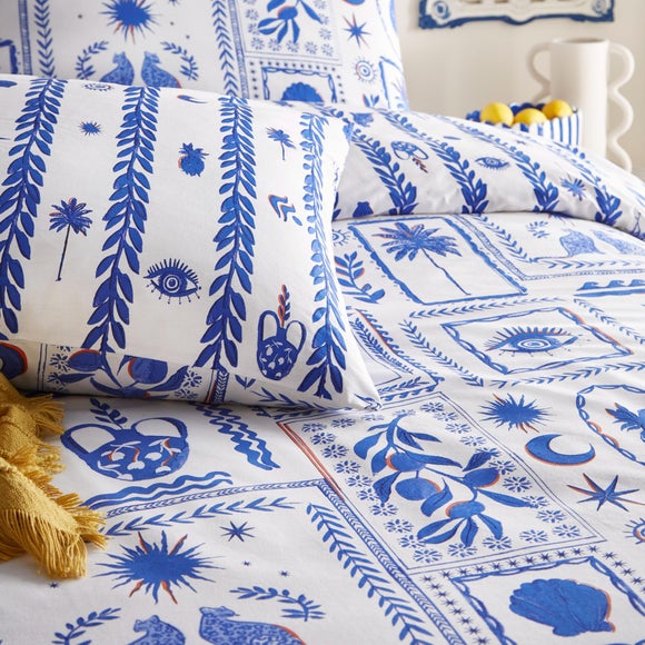 furn. Frieze Blue Duvet Cover and Pillowcase Set 4
