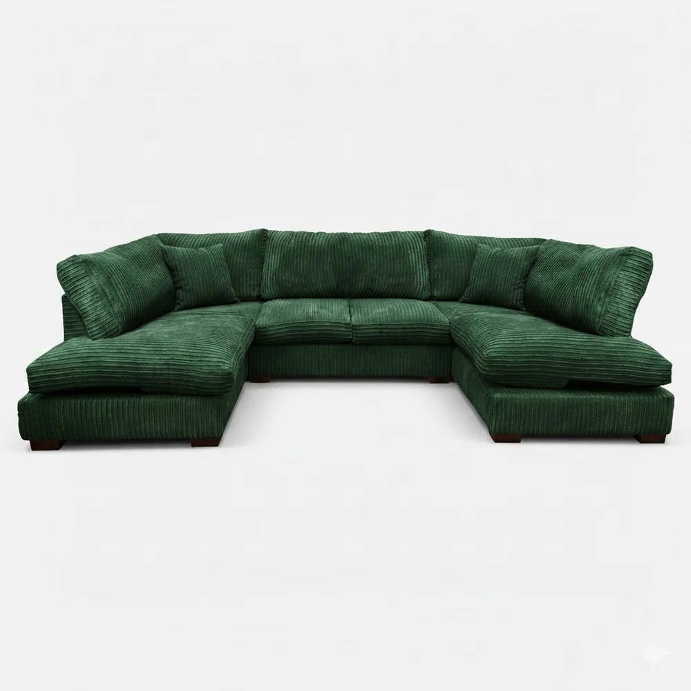Bliss Furniture Jumbo Cord U Shaped Full Back Sofa in Green