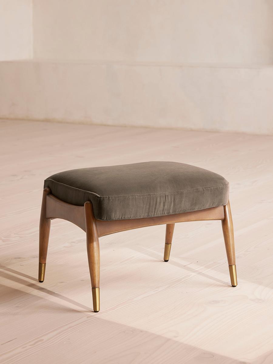 Theodore Oak Footstool, Velvet, Taupe