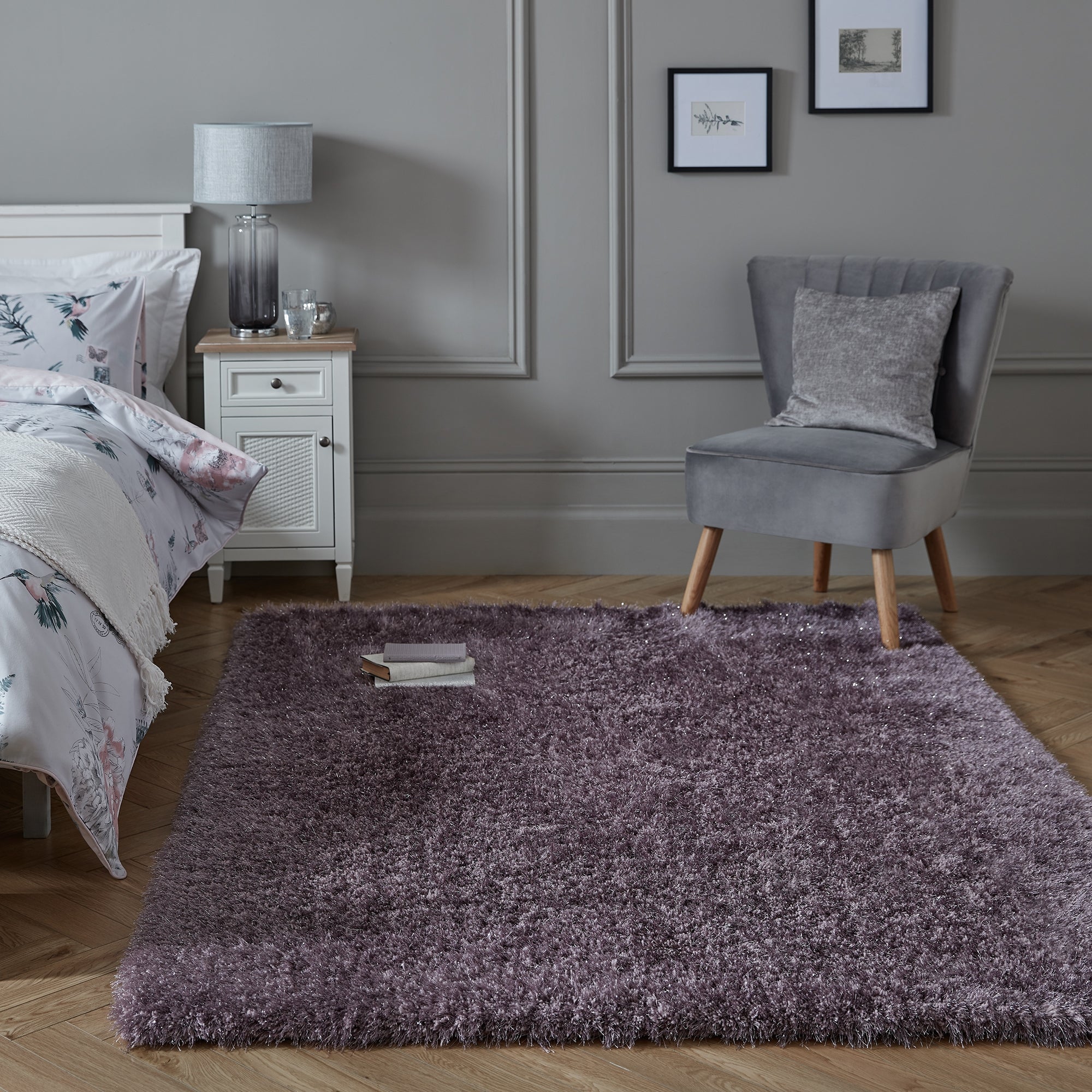 Riviera Sparkle Shaggy Rug Riviera Mauve