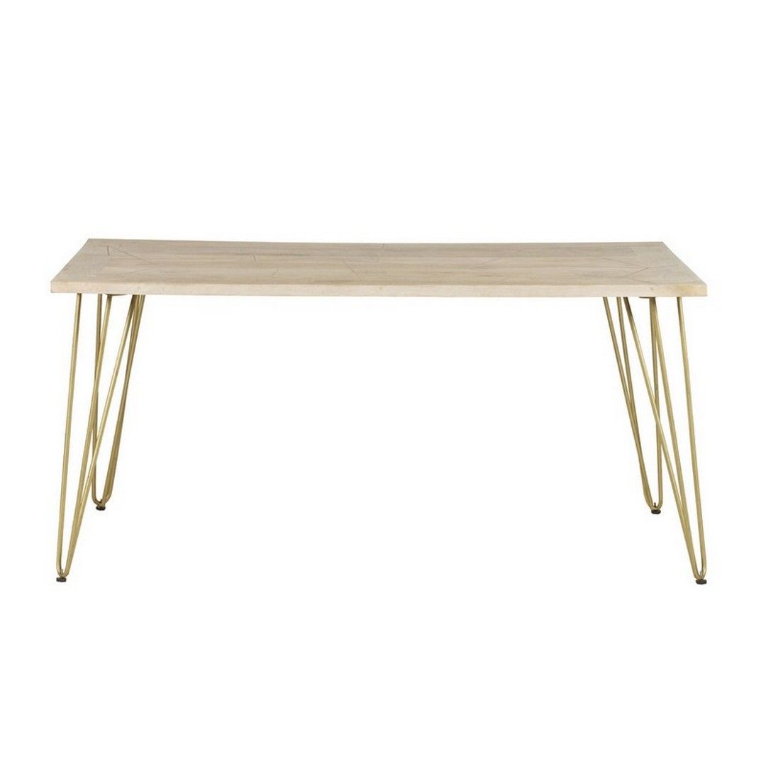 Indian Hub Light Gold Dining Table - Solid Mango Wood - L85 x W160 x H76 cm in Brown
