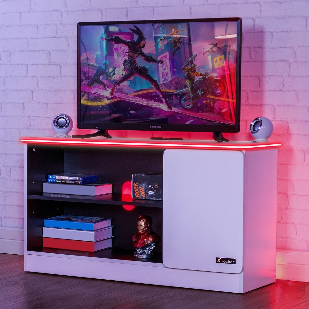 X Rocker Carbon-Tek TV Unit for up to 42" TV's with Drawer & LED Lighting in White